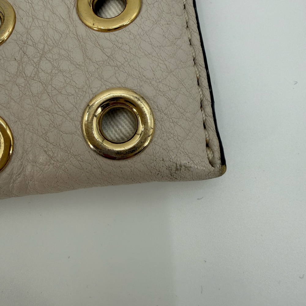 Michael Kors Studded Wristlet Clutch Beige Leather Gold Grommet Zip Pouch Wallet - Picture 13 of 16